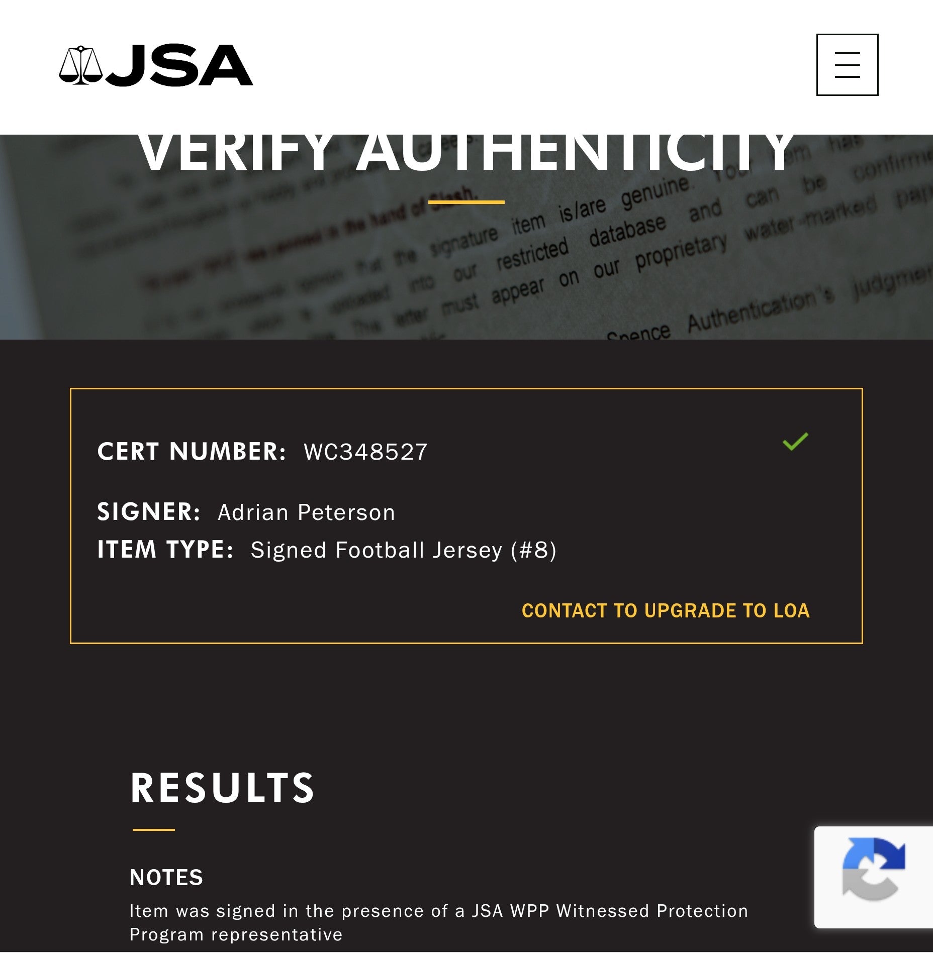 Adrian Peterson JSA Certified Autographed Jersey