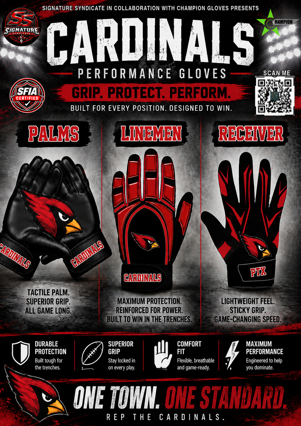 Pottsboro Cardinals Performance Football Gloves Pre-order