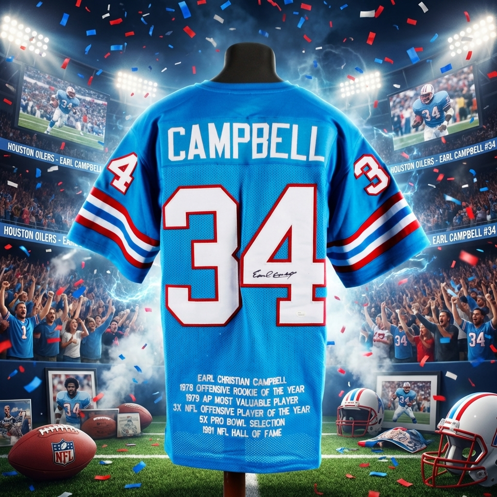 Earl Campbell JSA Certified Autographed Custom Stats Jersey
