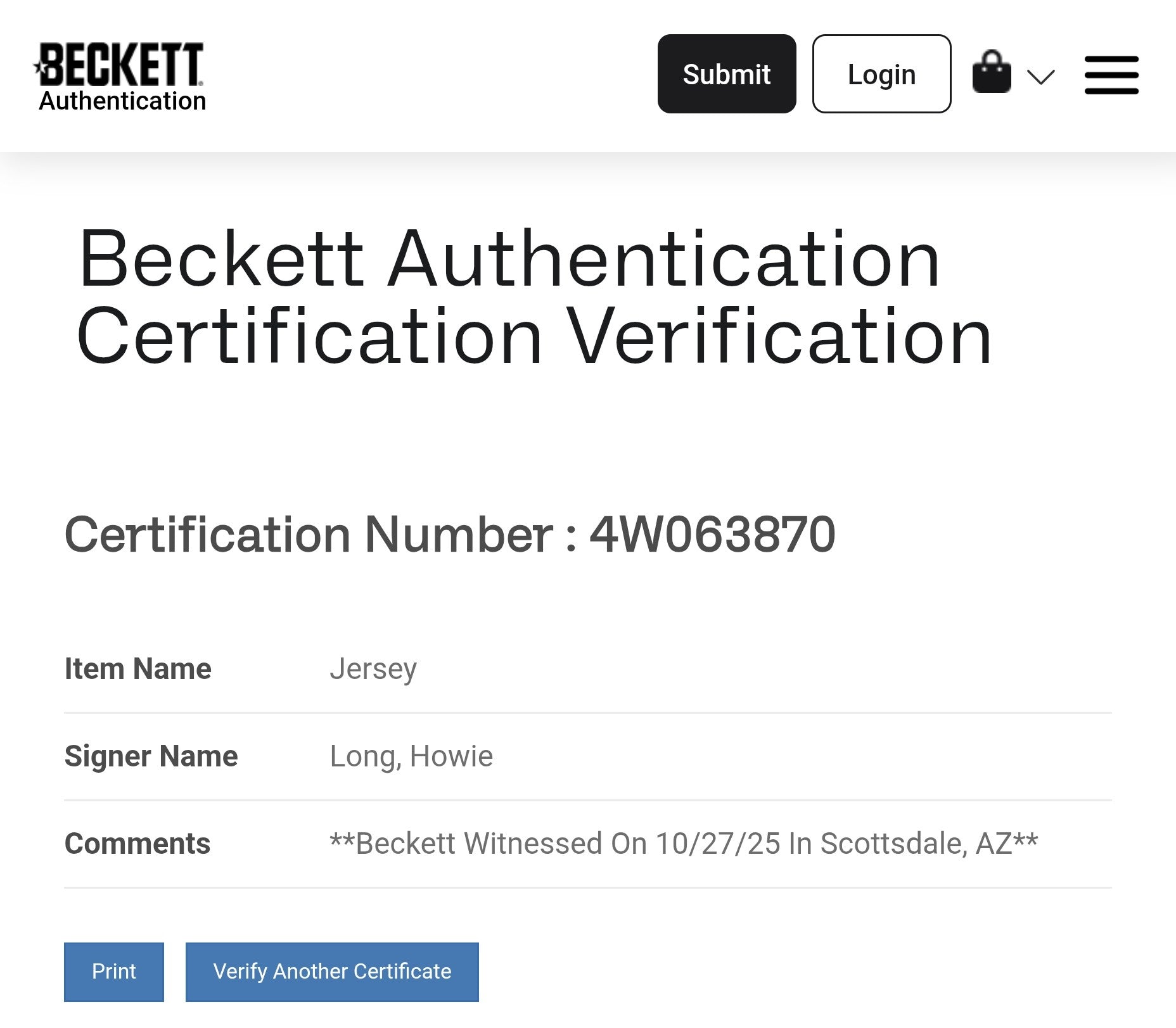 Howie Long Beckett Certified Autographed Custom Jersey