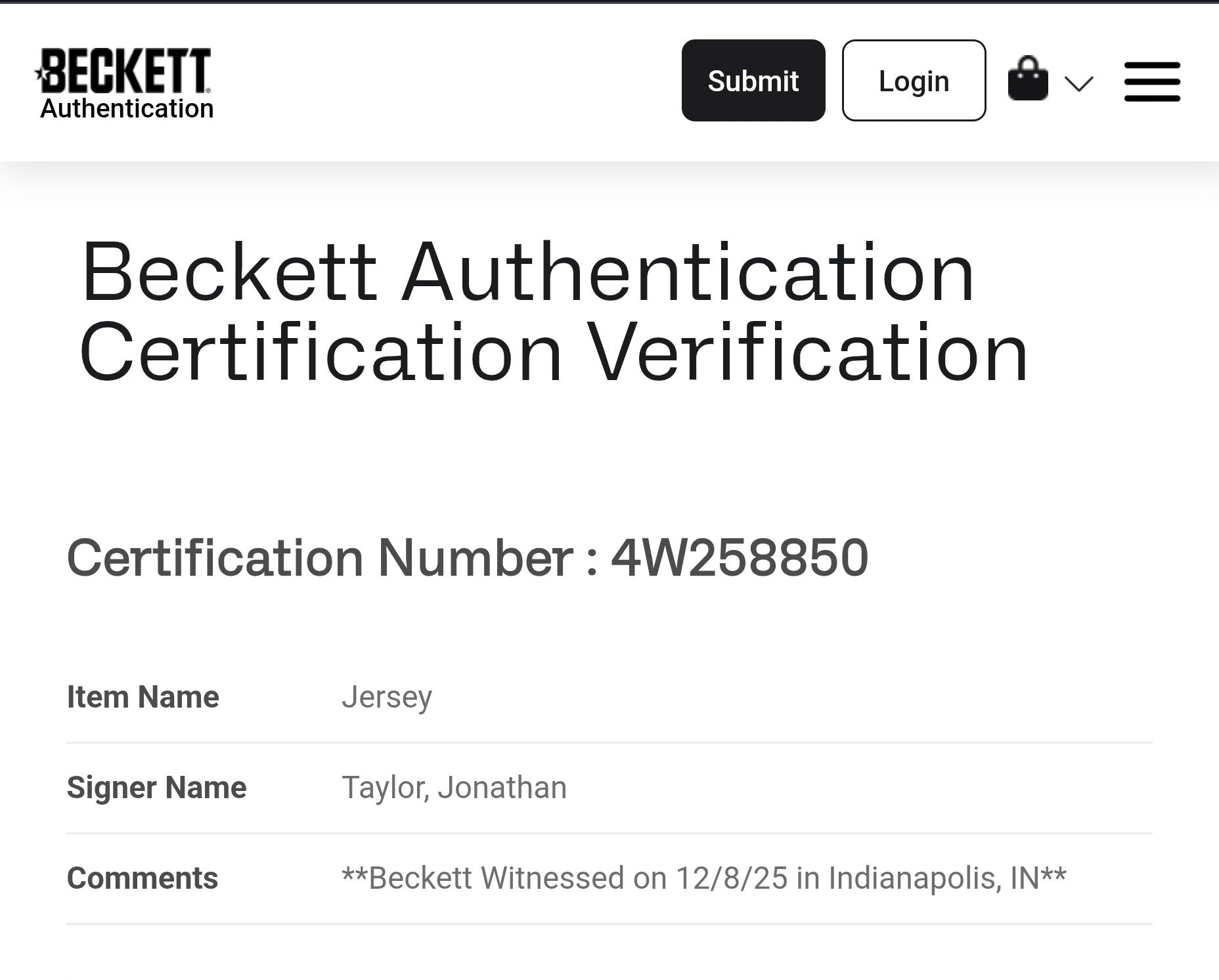 Jonathan Taylor Beckett Certified Autographed Custom Jersey