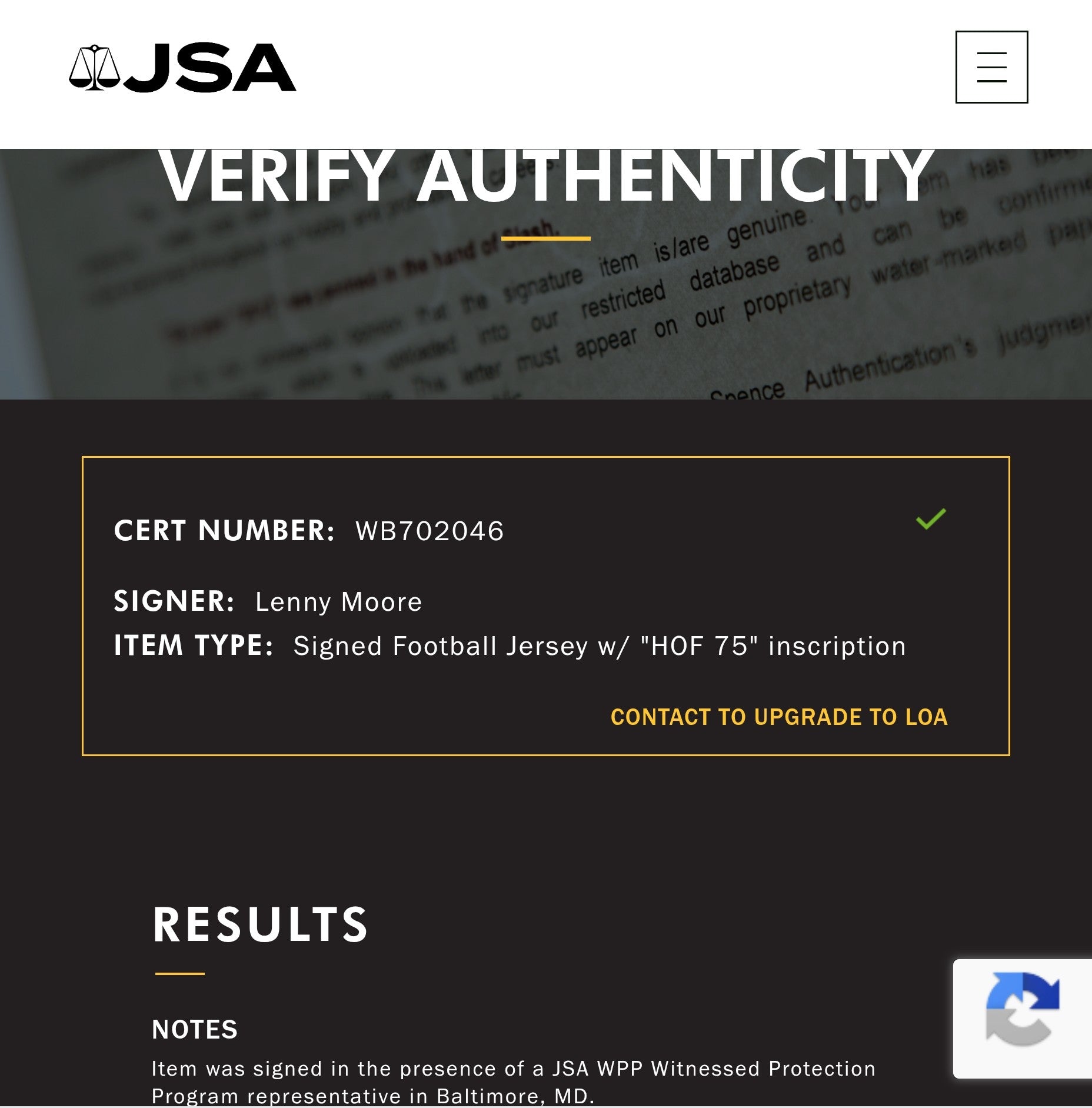 Lenny Moore JSA Certified Autographed Custom Jersey