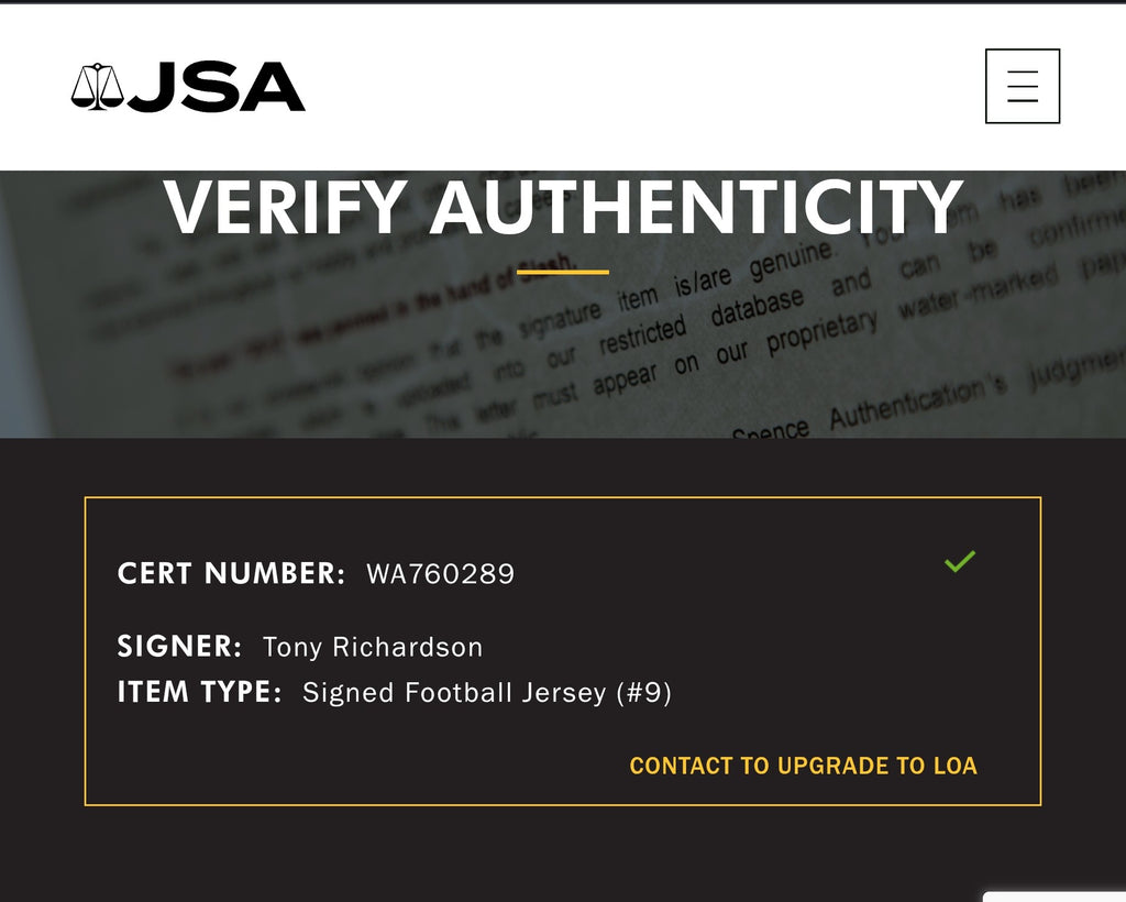 Tony Richardson JSA Certified Autographed Custom Jersey