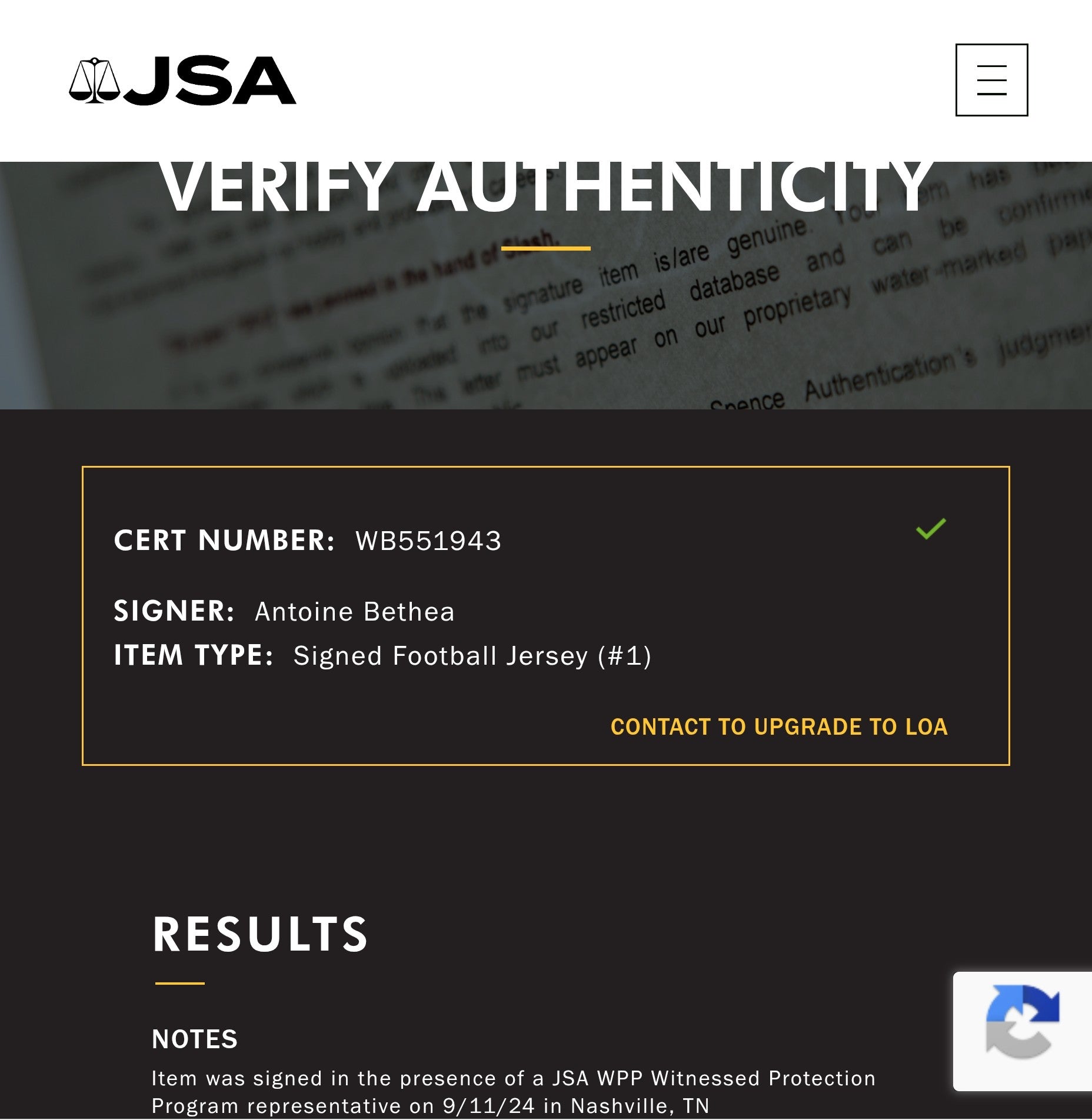 Antoine Bethea JSA Certified Autographed Custom Jersey