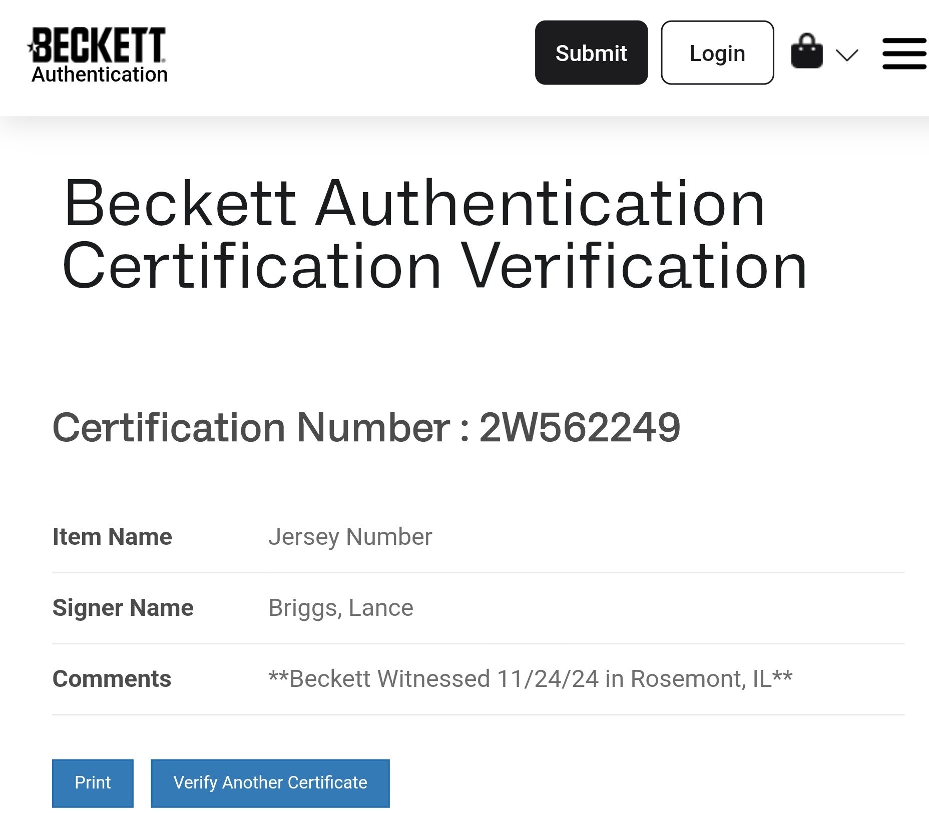 Lance Briggs Beckett Certified Autographed Custom Jersey