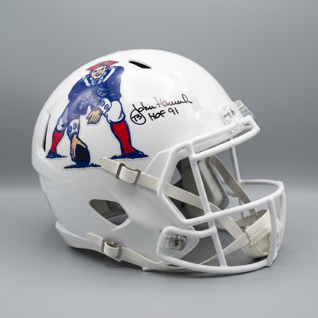 John Hannah Autographed New England Patriots Riddell Speed Replica Helmet – Schwartz Sports Certified