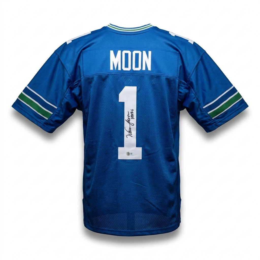 Warren Moon Beckett Certified Autographed Seattle Custom Jersey